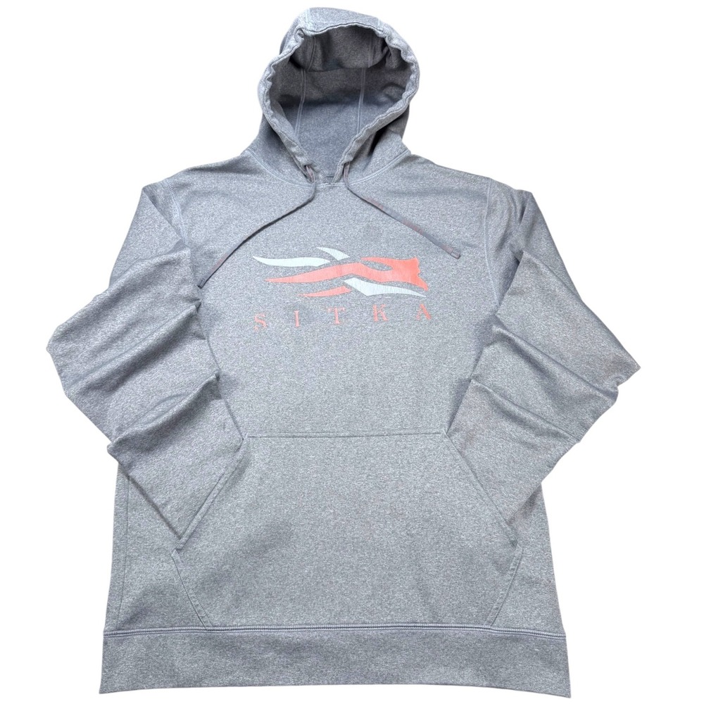 SITKA Gear Logo Hoody 20044 Mens L Gray Orange Hunting Hoodie Thumbholes